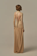 Cascade Beige Jersey Draped Full-Length Set for women, from POEM, The Viet Concept