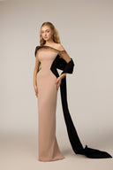 21SIX • Yelena Crepe Asymmetric Off-Shoulder Cape Gown