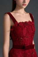 IHF STUDIO • Noir Floral Garden Lace A-Line Dress with Velvet Waist Belt