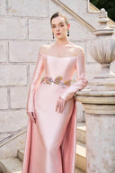TRACY COUTURE • Off-Shoulder Crystal Embellished Flap Taffeta Maxi Gown