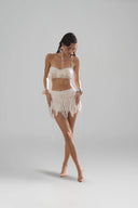  Nacre Hand-Embellished Pearl Bikini & Mesh Mini Skirt Set for women, from SEXYM, The Viet Concept