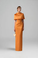 Orange Silk Taffeta Cape Gown With Crystal Hem for women, from IHF ATELIER, The Viet Concept