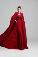 Taffeta Pleated Chiffon Floral Sequin Cape Panel Maxi A-line Gownfor women, from IHF STUDIO, The Viet Concept 
