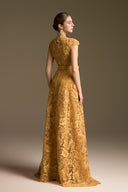 Luxury Yellow Guipure Lace V-Neck Long Sleeve A-Line Gown for women, from IHF ATELIER, The Viet Concept 