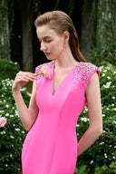 Pink Royal Garden Mermaid Evening Gown – V-Neck Crystal Dress for women, from IHF ATELIER, The Viet Concept