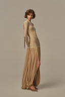 Cascade Beige Jersey Draped Full-Length Set for women, from POEM, The Viet Concept
