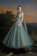 MADDY HATES ROSE • Solenne Blue Tulle Floor-Length Ball Gown