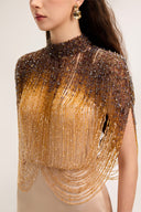 21SIX • Sofia Silk Taffeta Fringe-Embellished Evening Gown