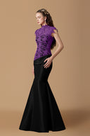 Purple Guipure Lace Black Taffeta Mermaid Evening Gown for women, from IHF ATELIER, The Viet Concept