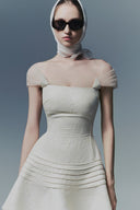 Unbound Embossed Brocade Ivory A-Line Couture Mini Dress for women, from MR CRAZY & LADY SEXY, The Viet Concept 