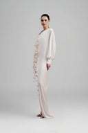 Xoxila Asymmetric Flower Applique Silk Satin Floor Length Dress for women, from Ha Thanh Viet, The Viet Concept 