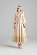 ROSEE de MATIN • Long Sleeve Cream Organza Midi Dress