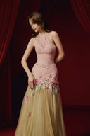 Lotus Éclat Floral Embroidered Halter Gown for women, from JOSEPHINE, The Viet Concept