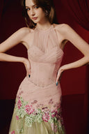 Lotus Éclat Floral Embroidered Halter Gown for women, from JOSEPHINE, The Viet Concept