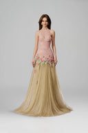 Lotus Éclat Floral Embroidered Halter Gown for women, from JOSEPHINE, The Viet Concept