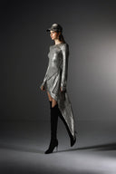 Glimmer Silver Sculpted Long Sleeve Bodysuit for women, from SORAMAME, The Viet Concept
