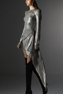 Glimmer Asymmetrical Silver Wrap Skirt for women, from SORAMAME, The Viet Concept
