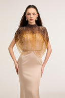 21SIX • Sofia Silk Taffeta Fringe-Embellished Evening Gown