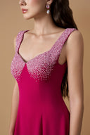 Luxury Pink Crepe de Chine Queen Anne A-Line Crystal Evening Gown for women, from IHF ATELIER, The Viet Concept 