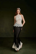 VONTIER DE MONTIER • Sheer Floral Appliqué Lace High-Neck Top in Ivory