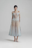 LINH PHUNG • Monika 3D Beaded Lace Off-Shoulder Corset Midi Dress