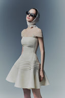 Unbound Embossed Brocade Ivory A-Line Couture Mini Dress for women, from MR CRAZY & LADY SEXY, The Viet Concept 