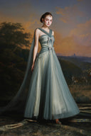 MADDY HATES ROSE • Solenne Blue Tulle Floor-Length Ball Gown