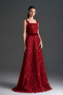 IHF STUDIO • Noir Floral Garden Lace A-Line Dress with Velvet Waist Belt