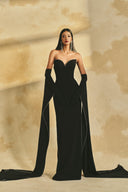 Crystal Embellished Off-Shoulder Crepe Evening Gown for women, from L'SCARLETT, The Viet Concept