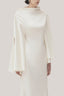 White Van Chau Straight Slit Sleeved Satin Maxi Dress for women, from TINH, The Viet Concept 