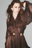 Dark Brown Valerie Silk Dress With Tie Neck And Slip for women, from HUONG, The Viet Concept 
