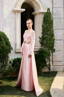 TRACY COUTURE • Off-Shoulder Crystal Embellished Flap Taffeta Maxi Gown