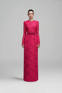 Long Sleeve Guipure Lace Column Maxi Dress with Crystal Embroidery for women, from IHF STUDIO, The Viet Concept 