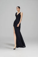Kalopsia Midnight Blue Metallic Chiffon Floor-Length Gown for women, from SORAMAME, The Viet Concept