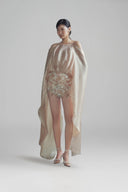 LINH PHUNG • Quincey Crystal Floral Chiffon Cape Mini Dress