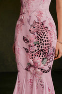 VONTIER DE MONTIER • Panthère Hand-Beaded Silk Gown With 3D Florals and Chiffon Fishtail Train