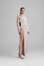 Xoxila Asymmetric Flower Applique Silk Satin Floor Length Dress for women, from Ha Thanh Viet, The Viet Concept 