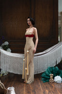 HUELLEY ROSE • Moon Crystal-Tassel Stretch Mesh Maxi Dress