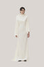White Van Chau Straight Slit Sleeved Satin Maxi Dress for women, from TINH, The Viet Concept 
