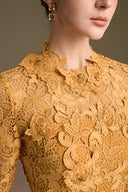 Yellow Guipure Lace Mermaid Gown With Long Sleeves for women, from IHF ATELIER, The Viet Concept 