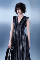 GVLUX • Diagonal Tie-Die Cape & V-Neck Stub Embellished Tie-Dye Dress