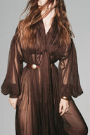 Dark Brown Valerie Silk Dress With Tie Neck And Slip for women, from HUONG, The Viet Concept 