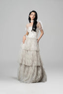 LINH PHUNG • Solstice Pigeon Blue Floral Lace Evening Gown