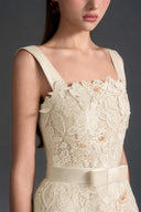 IHF STUDIO • Noir Floral Garden Lace A-Line Dress with Velvet Waist Belt