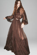 Dark Brown Valerie Silk Dress With Tie Neck And Slip for women, from HUONG, The Viet Concept 