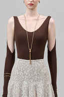 Brown Thalindra Bodycon Scoop Neck Jersey Bodysuit for women, from Maison Des Copains, The Viet Concept 