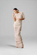 LECIA • Étoile Draped Backless Sheer Evening Gown