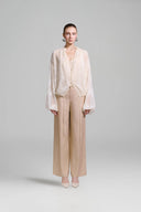 Sera Pleated Silk Blouse with Delicate Floral Embroidery for women, from ARTI, The Viet Concept