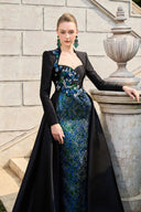 TRACY COUTURE • Anne Queen Floral Embellished Flared Flap Taffeta Gown