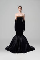 Black Lyon Velvet Strapless Bustier Ruffled Hem Ballgown for women, from IHF ATELIER, The Viet Concept 